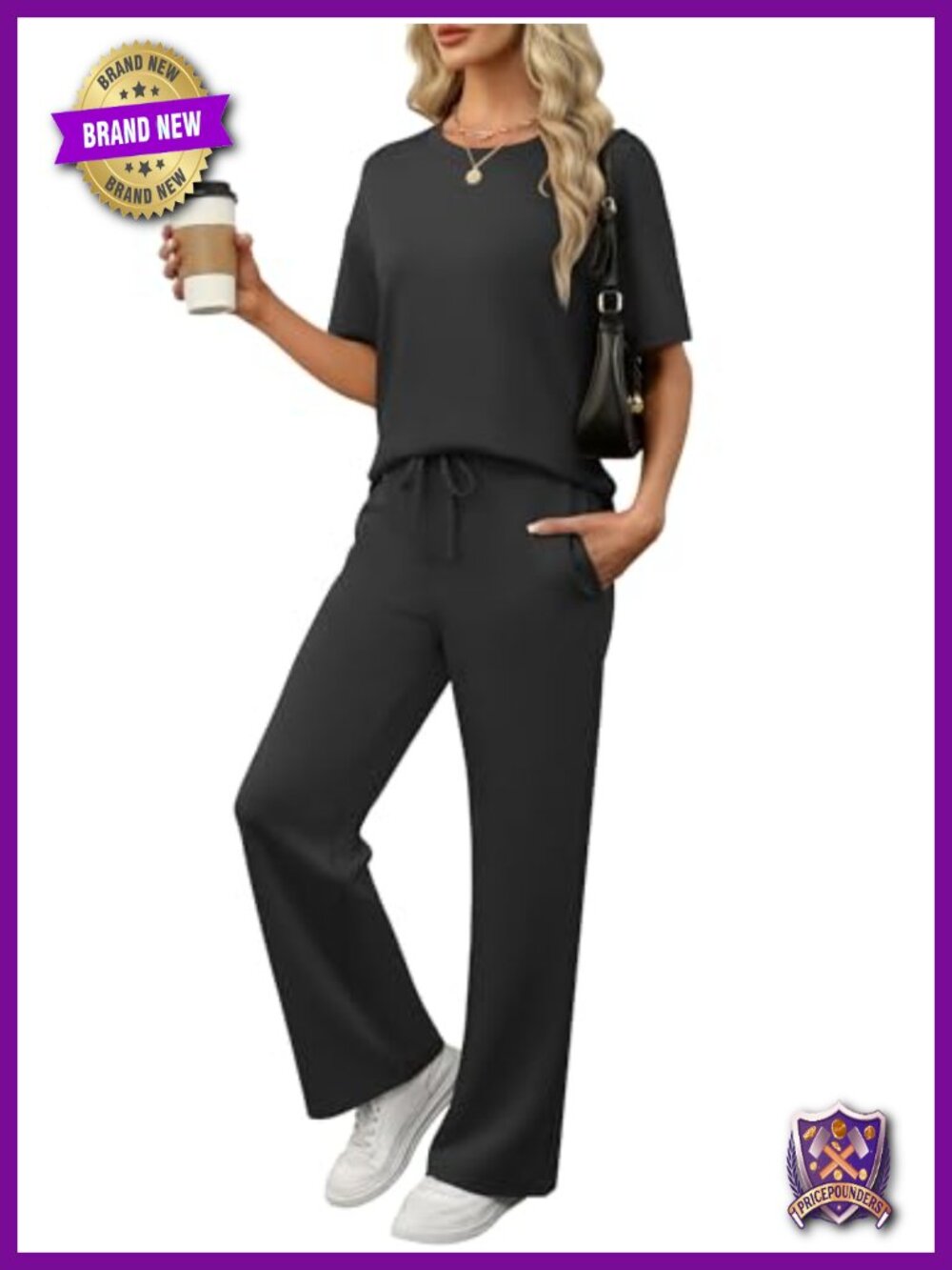 ANRABESS 2 Piece Lounge Set Women Short Sleeve Top Wide Leg Pants Travel